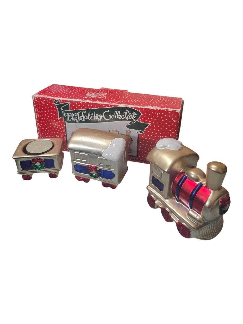 Vintage 3 Piece Dillards Christmas Train Set Votive Ceramic Candle Holder